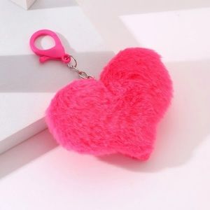 NWT Fuzzy Pink Heart Bag Charm